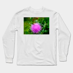 Bee On Pink Flowering Thistle Long Sleeve T-Shirt